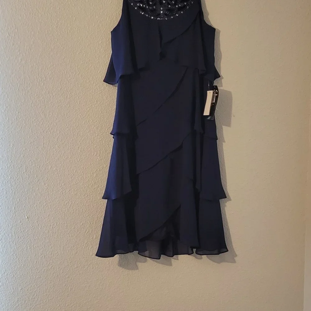 SL FASHIONS NAVY BLUE MISSY FLAPPER STYLE COCKTAIL DRESS-NWT - Picture 9 of 10